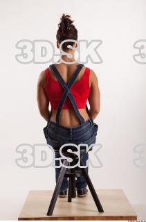 Sitting pose blue jeans red singlet of Rebecca 0003